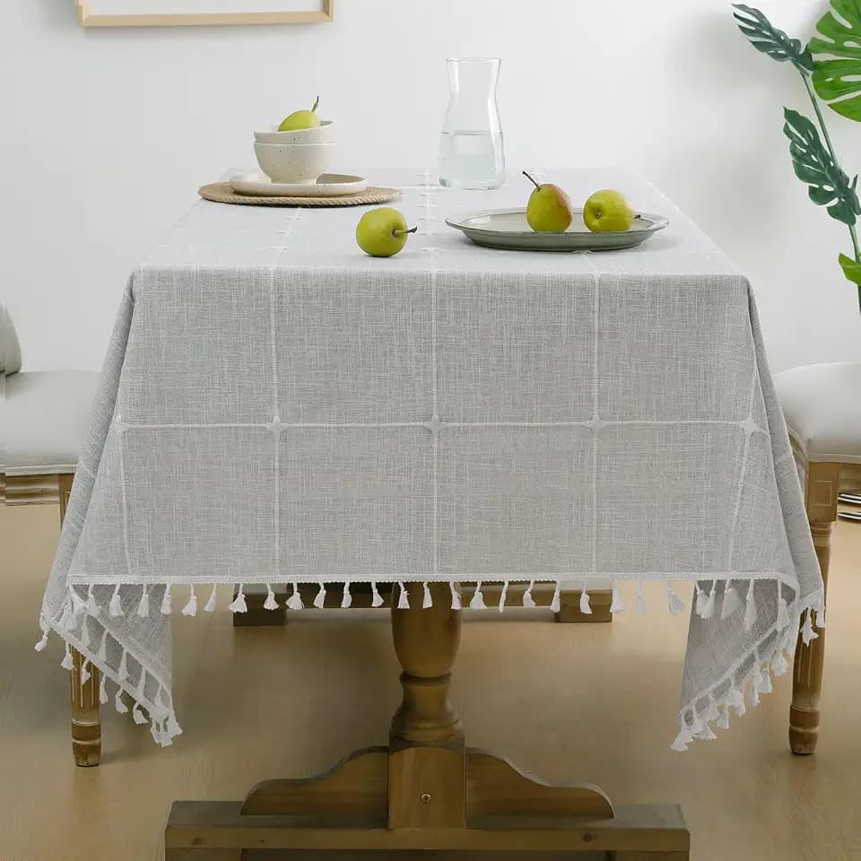 Softalker Outdoor Linen Rectangle Tablecloth with Tassel, 55 x 84 Inch
