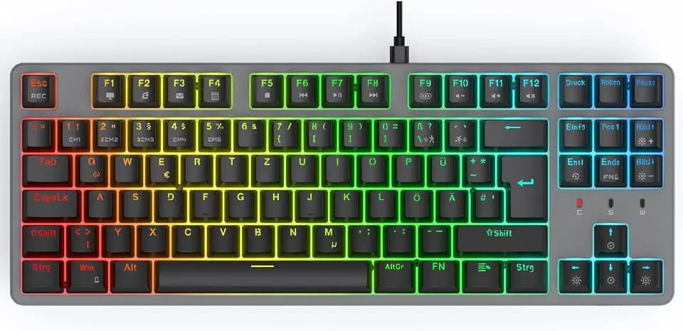 CIY X77 Mechanische Gaming Tastatur丨88 Tastaten QWERTZ Layout丨Programmierbare RGB丨Drei höhenverstellbar丨Typ-C-Kabel丨Hot-Swap-fähige Tastatur für Win/Mac(Gray + Blau Schalter)