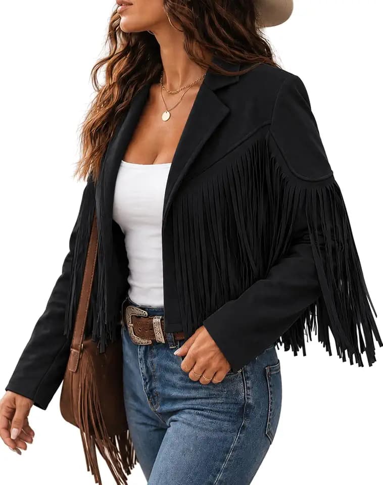 Kunstlederjacken für Damen, trendige Herbstjacke mit Westernfransen, Cropped-Jacke 2025, Quaste