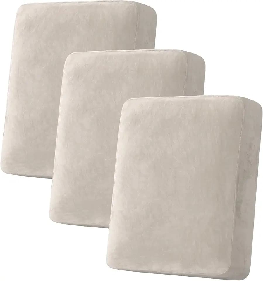 H.VERSAILTEX Velvet Stretch Couch Cushion Cover Plush Cushion Slipcover for Chair Loveseat Sofa Cushion Furniture Protector Seat Cushion Sofa Cover (3 Piece Sofa Cushion Covers, French Oak)