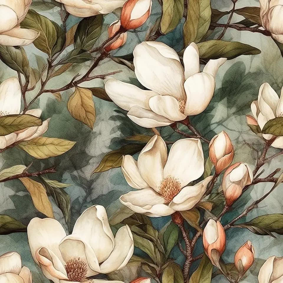 Vintage Green Blue Leaf White Magnolia Floral Forest Peel and Stick Wallpaper Easy Peel Off Contact Paper Stick on Adhesive Wall Paper for Bathroom Waterproof Renter