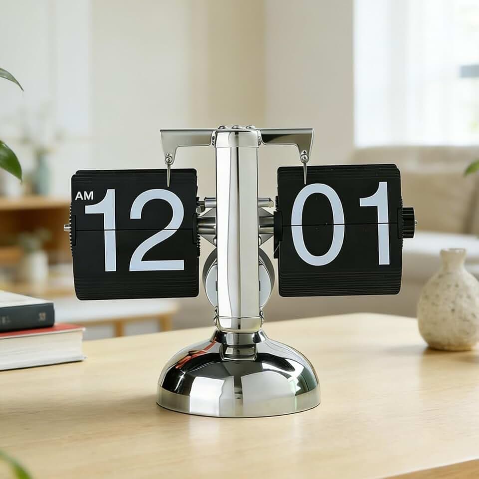 Flip Uhr Retro, Flip Schreibtischuhr, Schreibtischuhr Vintage Design, Automatisches Drehen Retro Digital Flip Down Uhr, Automatische Tischuhr für Zuhause Büro, Wohnzimmer (Schwarz)