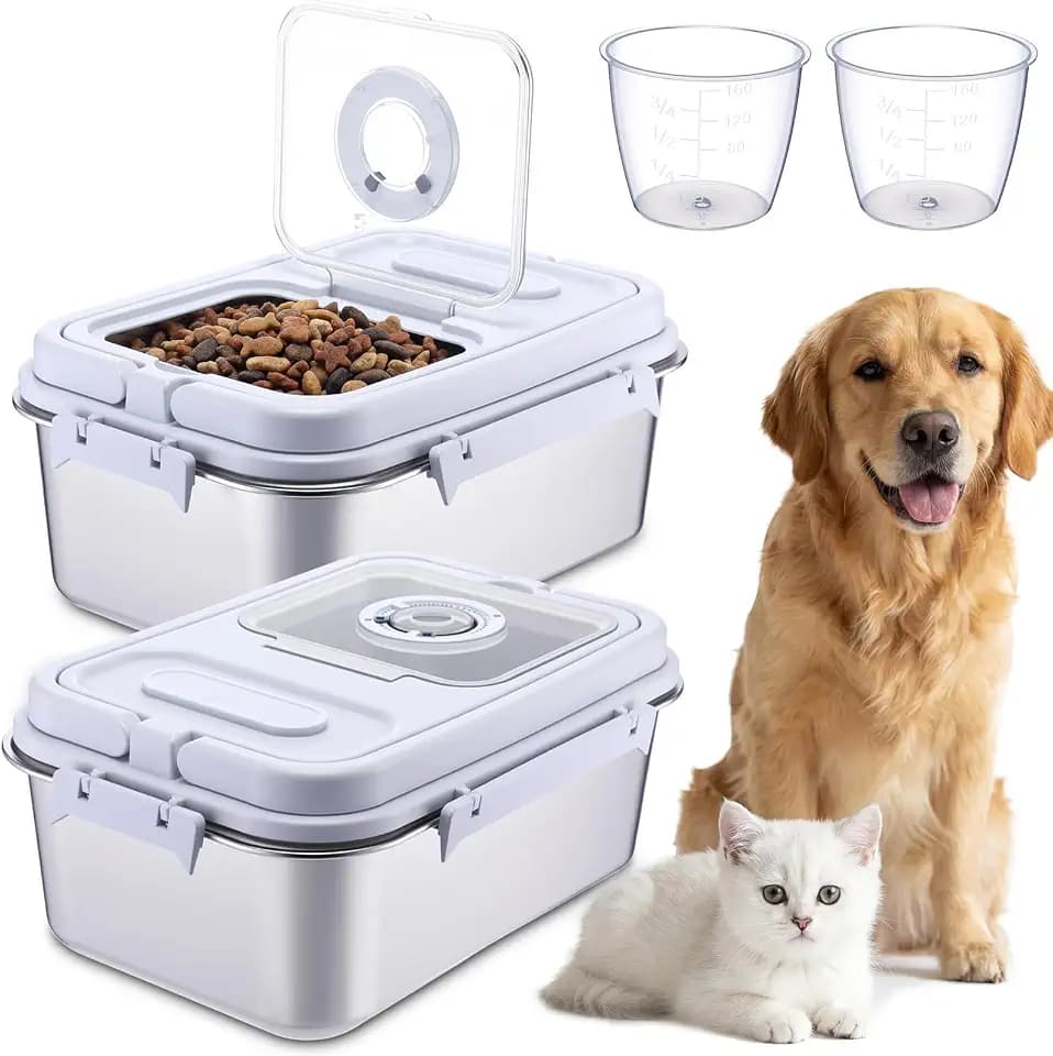 2 Pack Stainless Steel Pet Food Container with Scoop, 7.5 L/16.5 lb Small Airtight Metal Treat Storage Bin Cat Puppy Dog Food Storage Container for Dry Dog Cat, Bird Seed, Keep Fresh