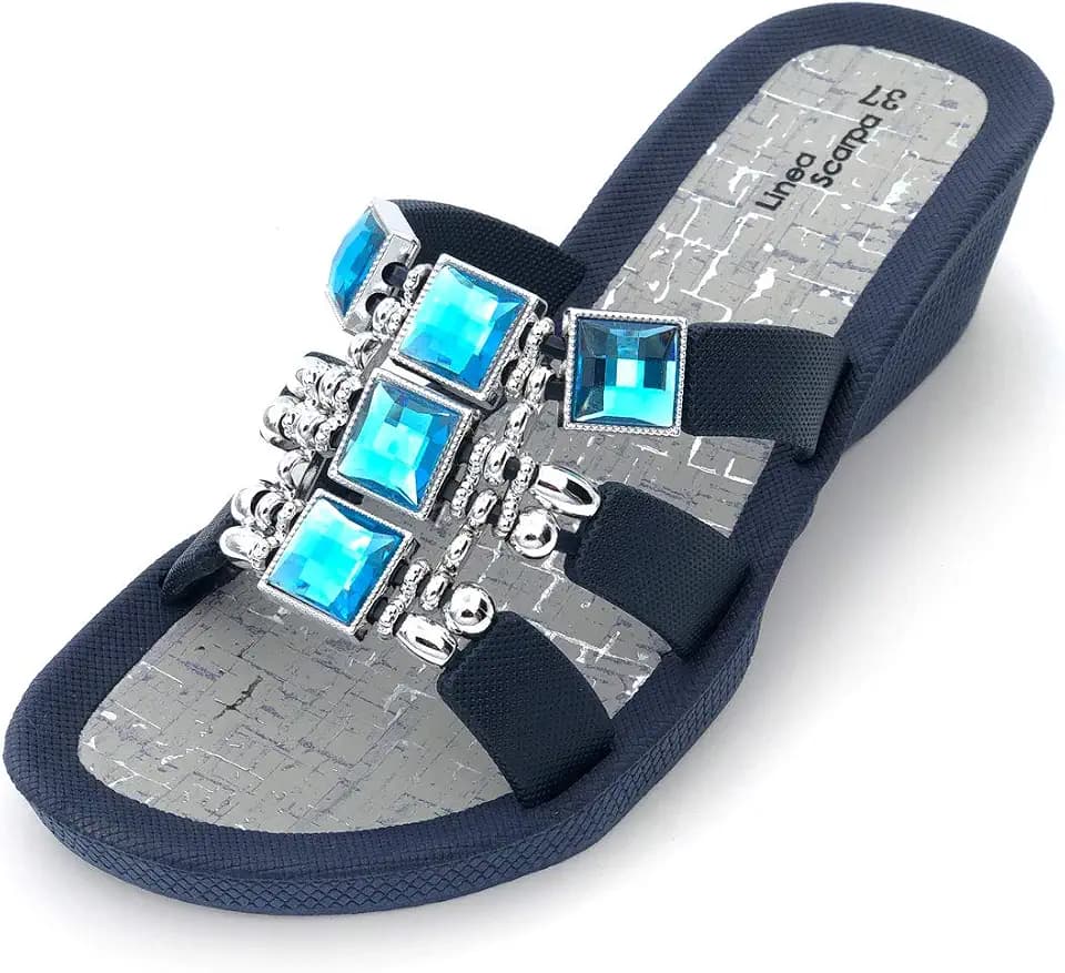 Badeschuhe Damen - Samoa - Badepantolette Frauen mit Absatz - fällt klein aus (Navy, 37)