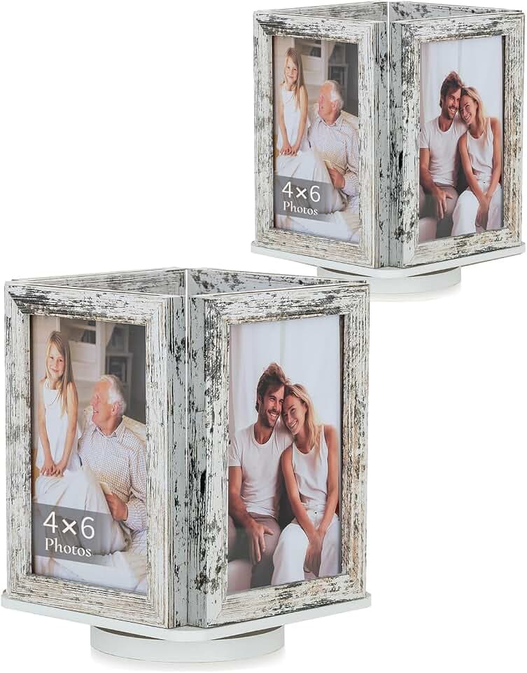4x6 Picture Frames for Table: Rotating Box Design, White, 2 Pcs
