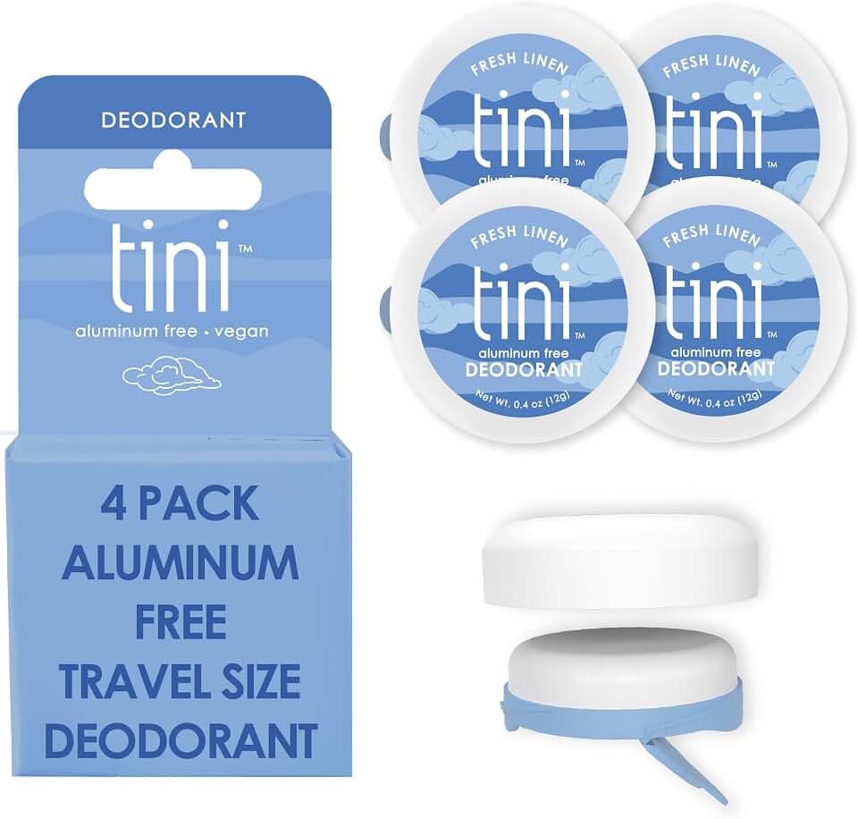 Tini Naturals Mini Travel Deodorant, Aluminum Free, Fresh Linen, 4-Pack