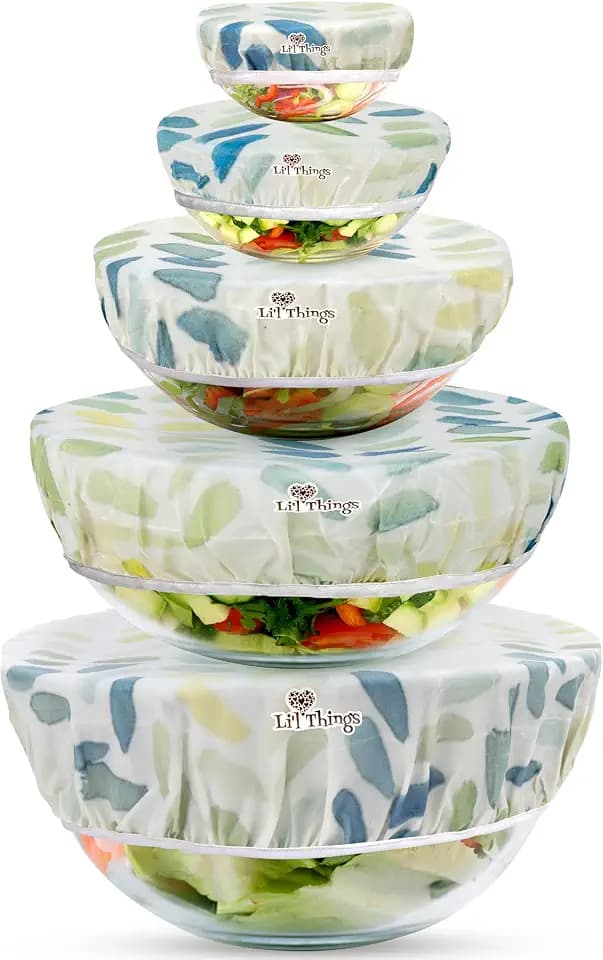Beeswax Bowl Covers Set of 5 (XS–XL) – Reusable Elastic Food Covers for Bowls – Organic Cotton with Beeswax, Washable & Plastic-Free | Li’l Things – Paintbrush