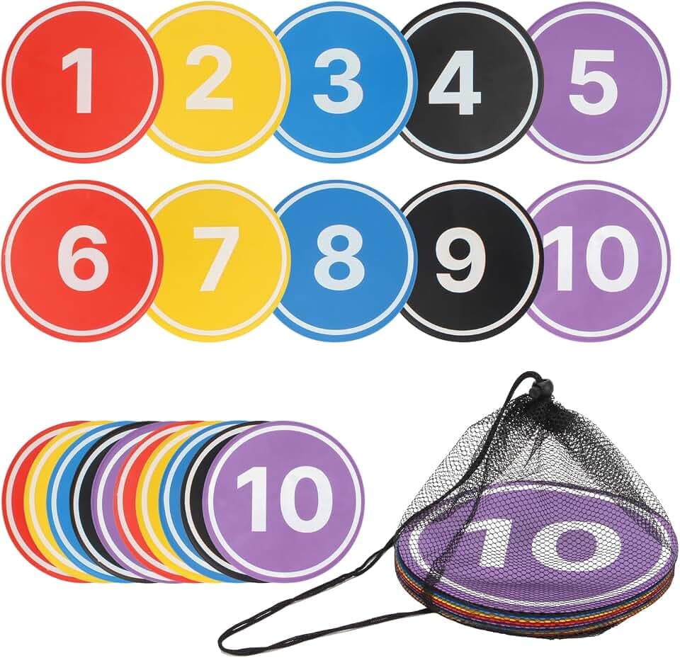 10PCS Anti-Slip Spot Markers Floor Spots,9 Inch Poly Spot Markers with Bag,Round Flat Floor Markers with Football,Basketball Training, Sport Activities and Exercise