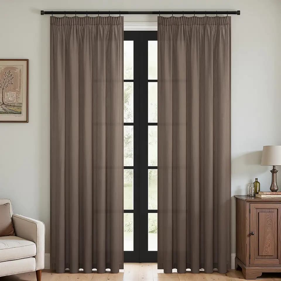 Topfinel Vorhänge Dunkelles Leinen Natürlicher Stil 240x140cm（HxB） Gardinen Wohnzimmer Schlafzimmer Deko Vorhang mit Kräuselband Leinenoptik Vorhang Boho Gardine für Schienensystem 2er Set