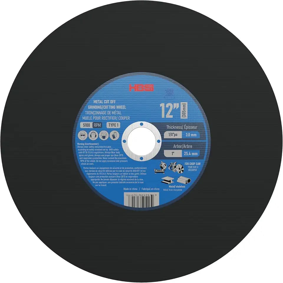 10 Pack 12 Inch Thin Cut-Off Wheel for Metal & Stainless Steel, Type 1 General Purpose Cutting Disc, 1/8 Inch Thickness, 1 Inch Arbor, High-Performance Chop Saw & Cut-Off Saw Blades - HB996745