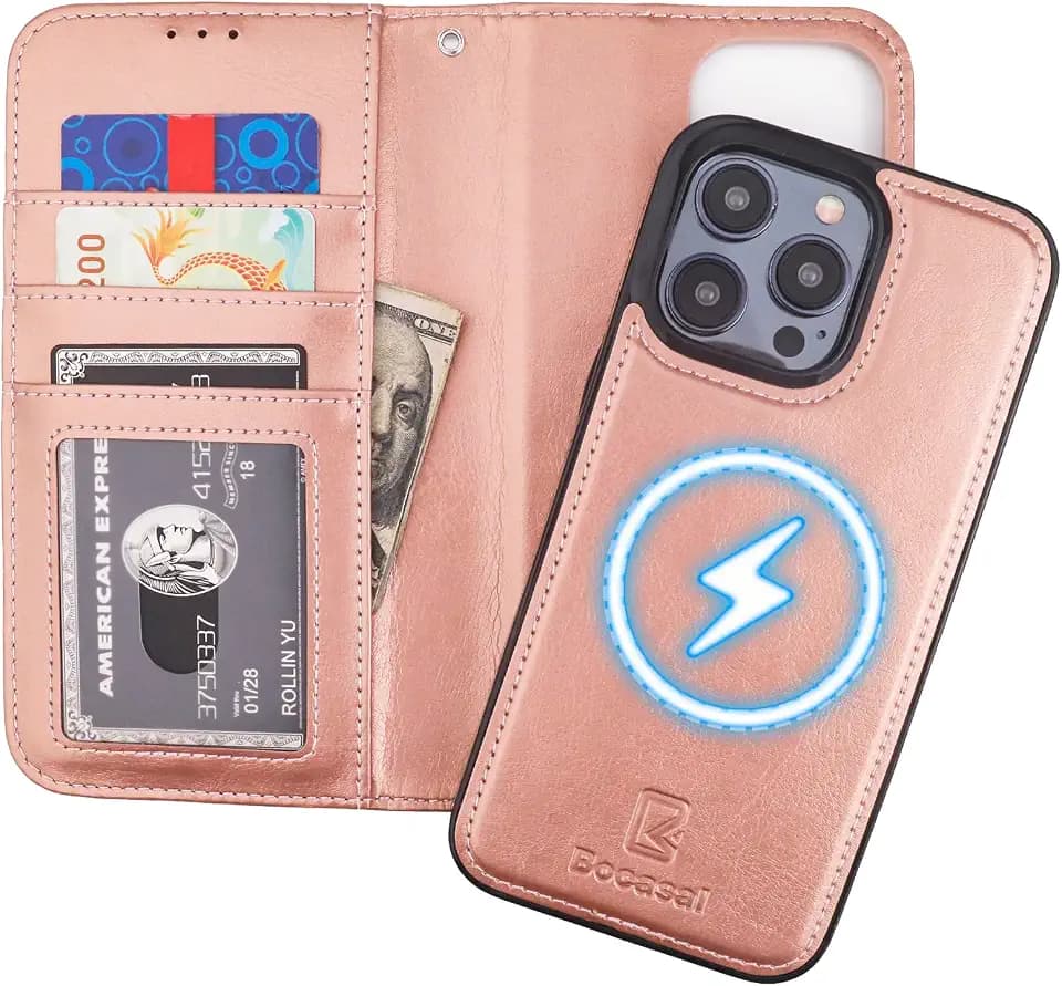 Bocasal for MagSafe Wallet Case Card Holder for iPhone 15 Pro Max Rose Gold