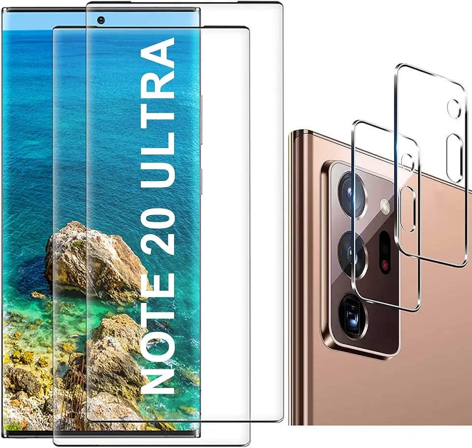 Samcorn [2+2 Pack] Galaxy Note 20 Ultra Screen Protector, HD Clear Tempered Glass, Ultrasonic Fingerprint Support, 3D Curved, Scratch Resistant, Bubble-Free for 5G Glass Protector