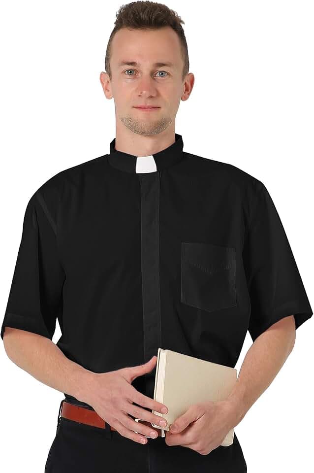 GraduatePro Herren Priesterhemd mit Tab Kollar Kragen Pastor Kurze Ärmel Klassisches Klerus Hemd