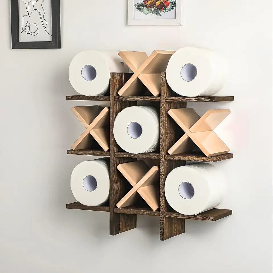 Weysat Tic Tac Toe Toilet Paper Holder,Wood Color, Brown