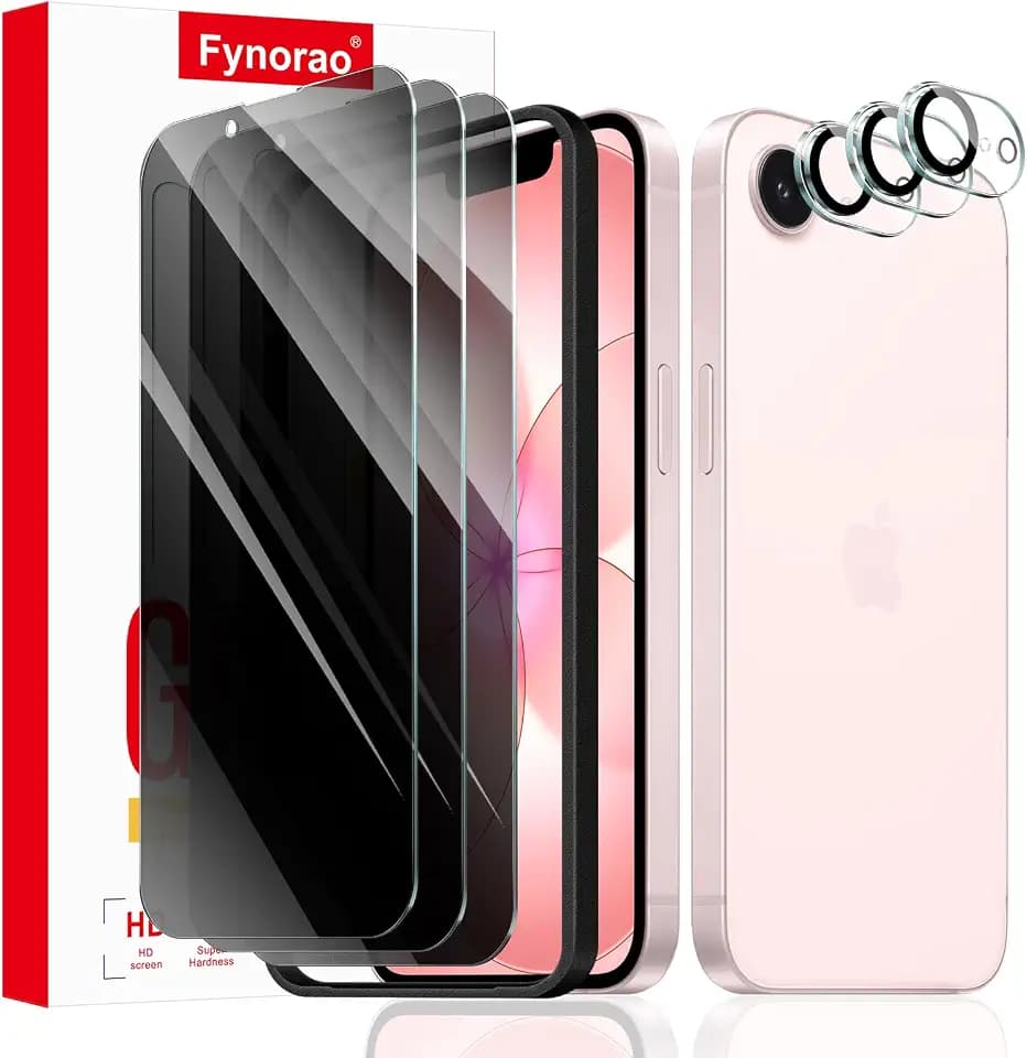 3+3+1-Pack, Privacy Screen Protector and Camera Lens Protector for iPhone 16e/17e with Installation Alignment Aid, Anti-Spy Tempered Glass Film, Dark Private Black Protection, Anti-Scratch