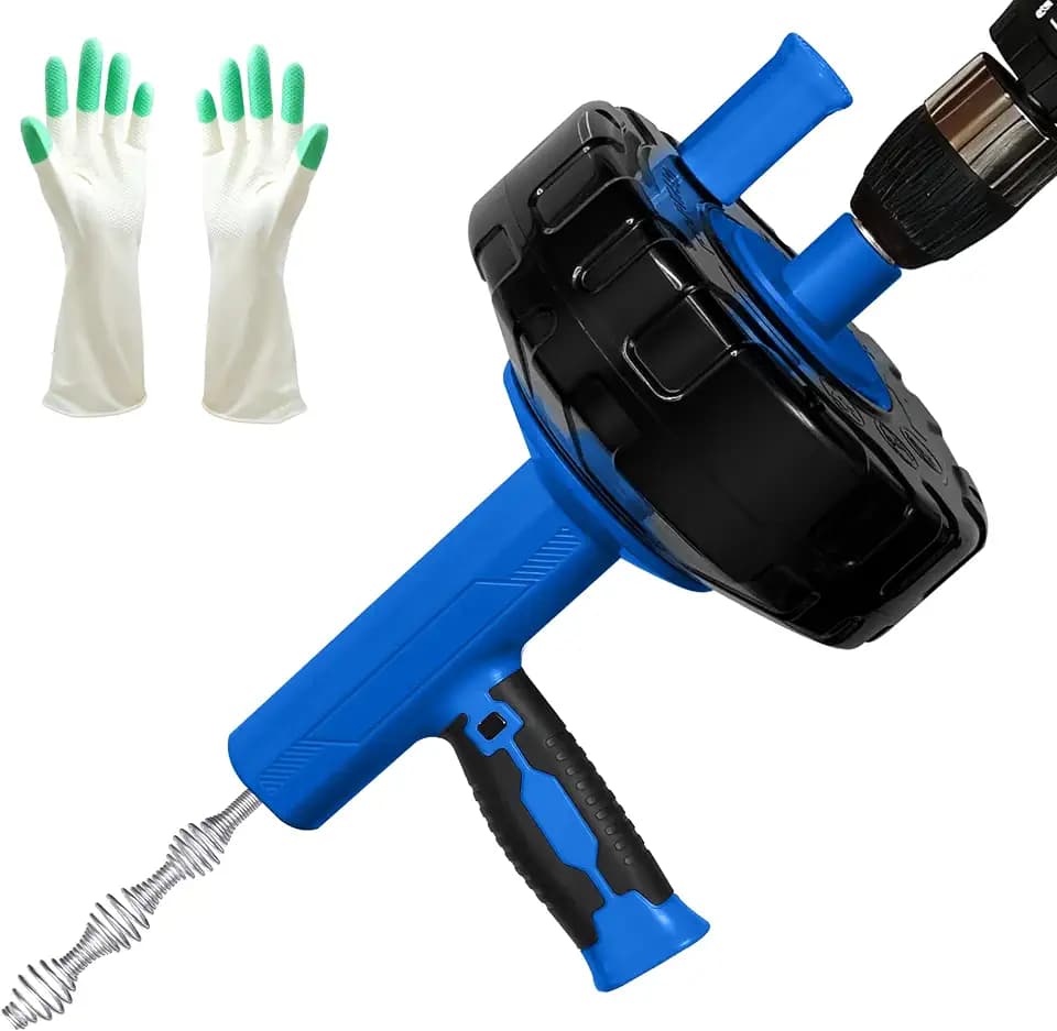 Drain Auger 33Ft, Auto-Feed Drain Snake Hair Drain Clog Remover, Blue