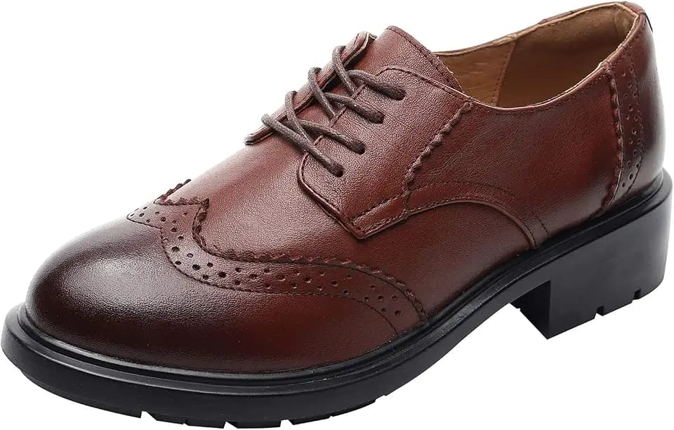 rismart Damen Runden Zehen Leder Brogue Oxfords Schnürhalbschuhe 02363(Braun,EU37)
