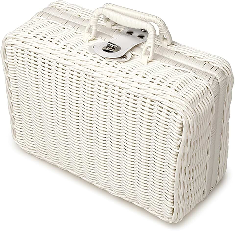 Geflochtener Rattan-Koffer Aufbewahrungskorb mit Griff(Weiß)