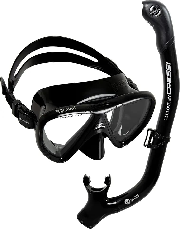 CRESSI Adult Snorkeling Set in Comfortable Pure Silicone - Mask & Semi-Dry Snorkel | Ikarus & Orion