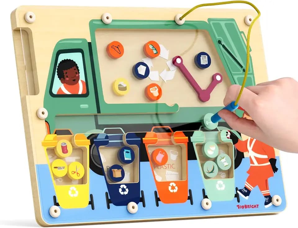 TOP BRIGHT Trash Truck Magnetic Maze Toy, Montessori Toys for 3 Year Old