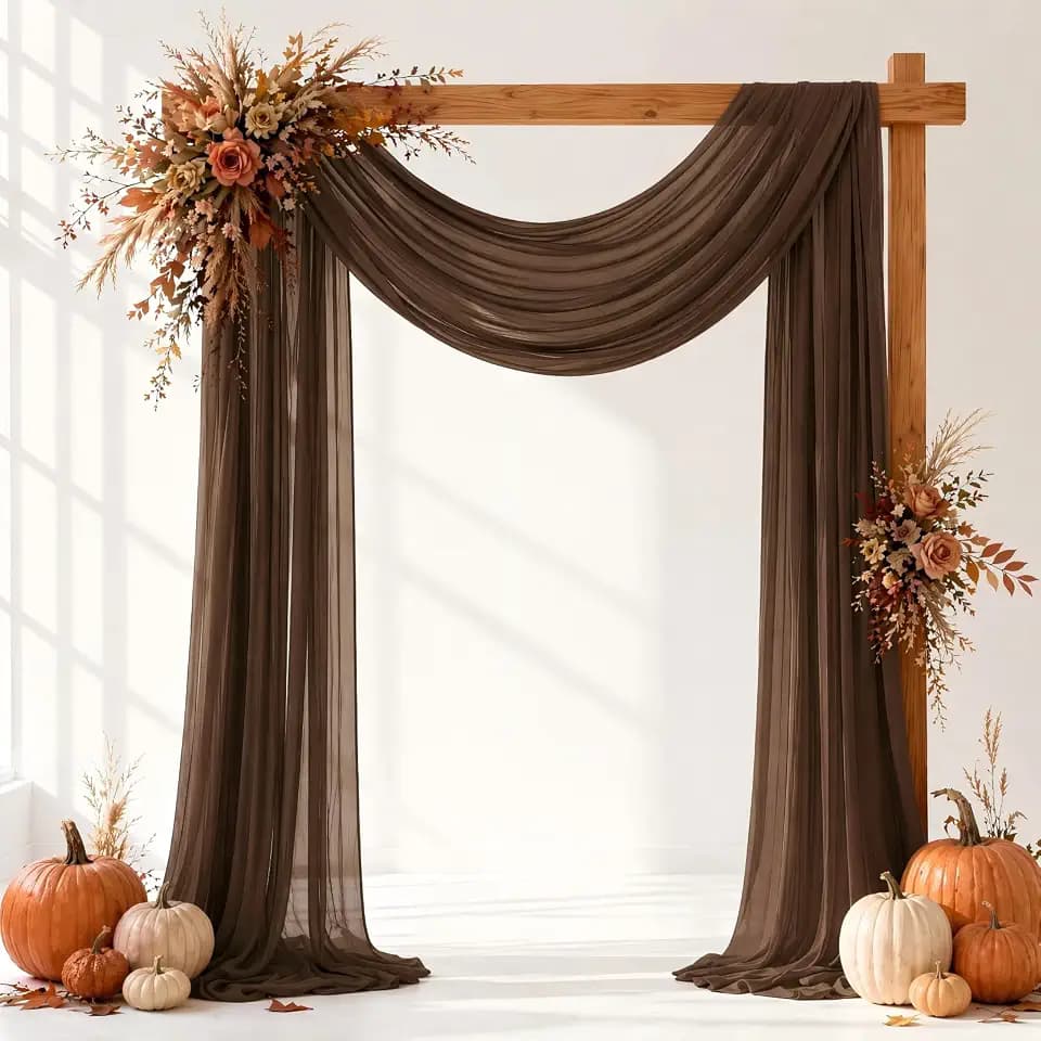 Brown Wedding Arch Draping Fabric Sheer Curtain Drapes | 31" x 20 ft Extra Long Shimmery Tan Backdrop Curtains for Wedding Anniversary Party Summer Fall Outdoor Events Drapery Backgrounds