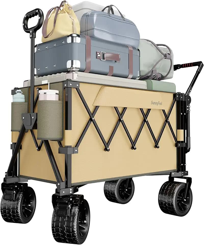 SUNNYFEEL 500LBS Push Pull Wagon Cart, Heavy Duty Foldable Wagon