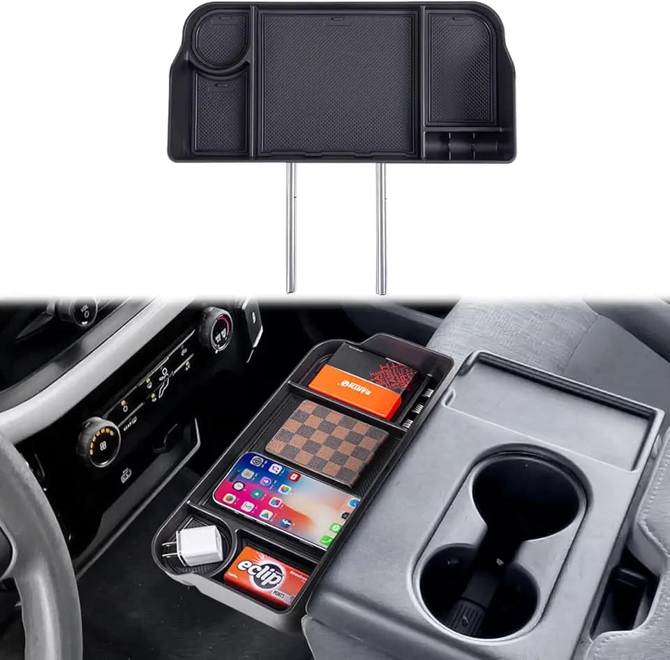 PIMCAR Center Console Organizer for 2011-2025 2026 Ford F150 F250 F350 F450 F550 F650, Front Center Seat Headrest Organizer with Non-Slip Silicone Pad Super Duty Accessories (Jump Seat Console Only)