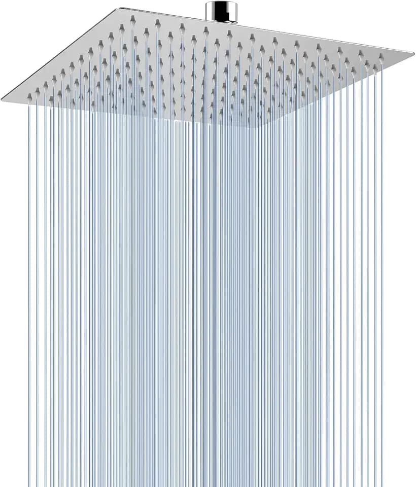 25cm Großer Regenbrause, Voolan Quadrat Hochdruck Duschkopf aus Edelstahl 304, Komfortables Duscherlebnis auch bei Niedrigem Wasserdruck, Installierbar an der Wand oder Decke (Chrom)