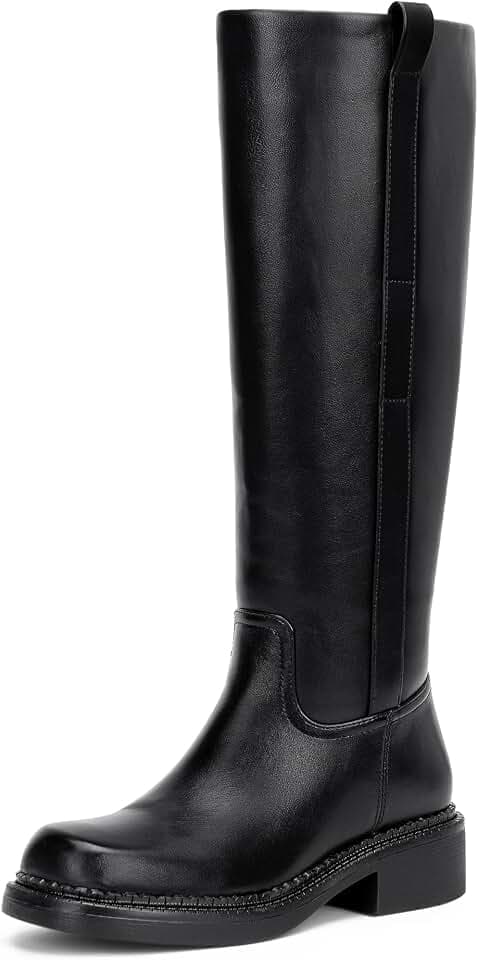 Vepose Women's Knee High Boots Square Toe Chunky Low Heel Side Zipper