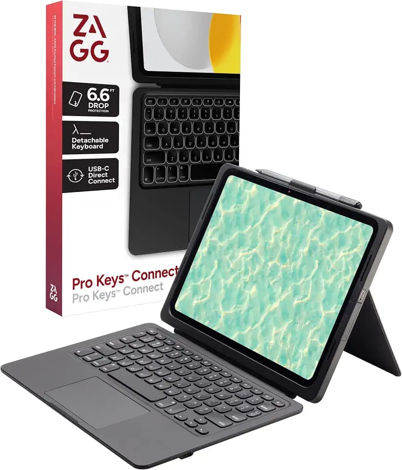 ZAGG Pro Keys Connect iPad Pro 13" (M5)/ (M4) Keyboard Case – USB‑C Direct Connect Keyboard with Trackpad, Detachable Backlit Keys, 6.6 ft Drop Protection, Kickstand & Dual USB‑C Ports, Black