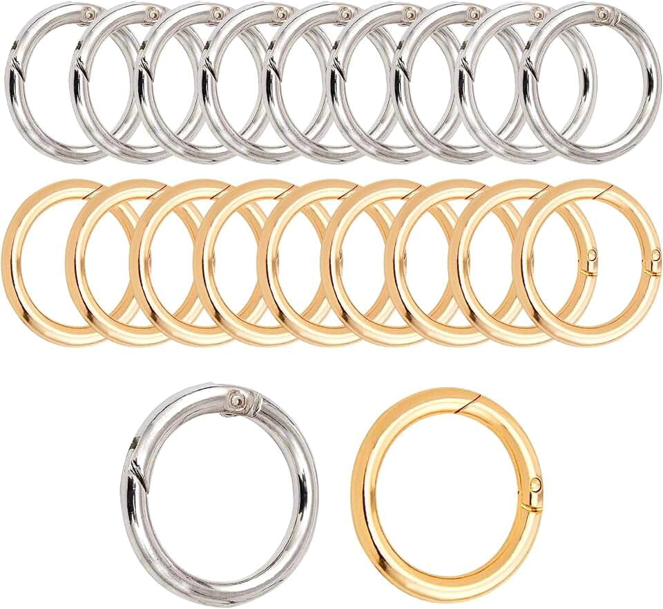 ReaJoys Runde Karabiner 20 Stück Metall Karabiner Rund Ring 25mm O Ringe Karabinerring Schlüsselring für Handtasche DIY Handwerk Zubehör