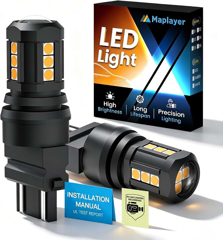 3157NA P27W 3156NA T25 Amber LED Turn Signal Light Bulb, 360° Illumination