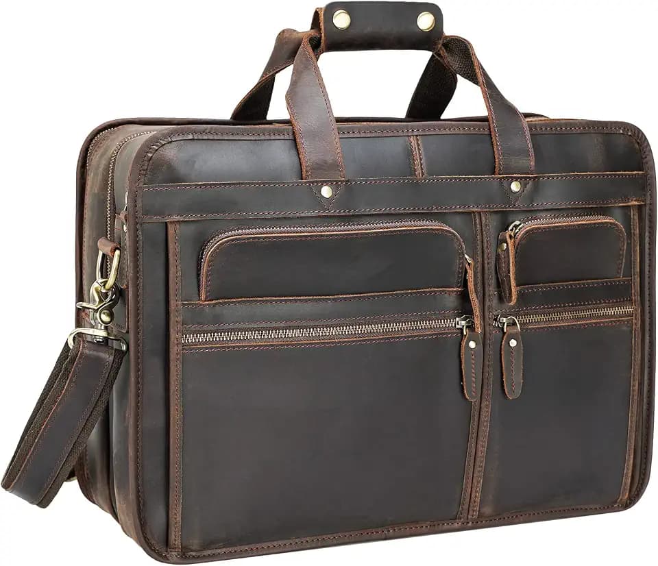 Polare Modern Messenger Bag with Retro Feel 17" Men’s Laptop Briefcase with Full Grain Leather and Premium YKK Zippers
