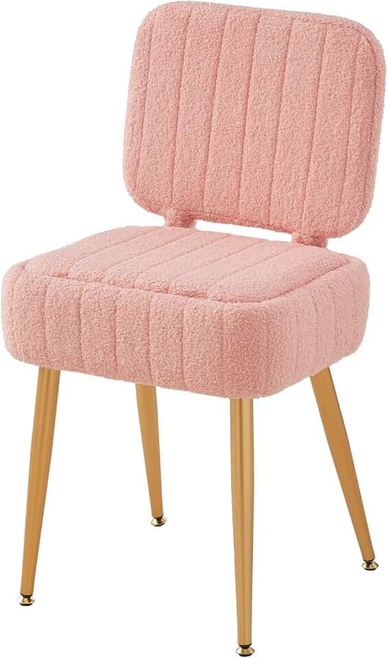 Vanity Chair with Storage Stool with Folding Back Makeup Chair