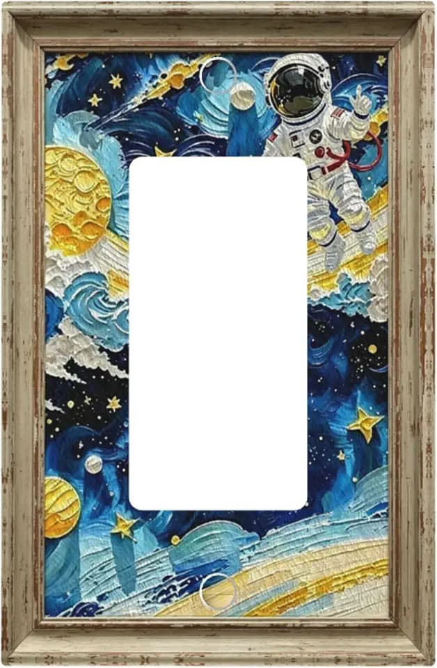 Decorative Art Light Switch Covers Outlet Covers 1 Gang Rocker Outlet Decorative Switch plate Faceplate GFCI Light Switch Covers for Home Decor Spaceman Starry Plate