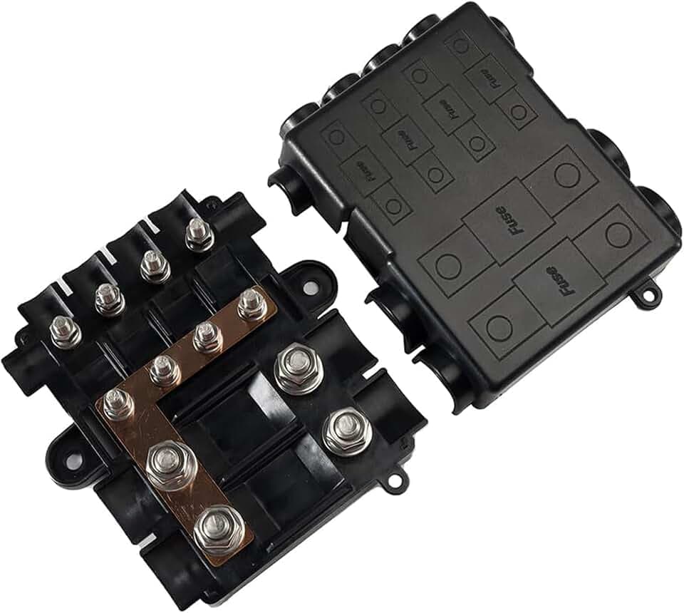 Offgridtec Sicherungshalter für 2X MEGA + 4X MIDI Sicherungen, Inklusive Busbar, Polyamid-Gehäuse MIT Abdeckung, Robuste Stromverteilungssicherung für hohe UND mittlere Stromkreise