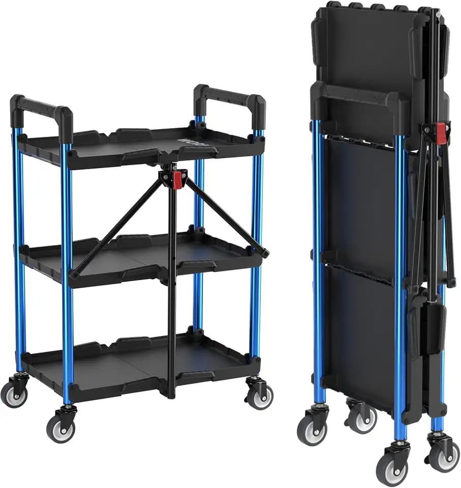 WORKPRO 3-Tier Collapsible Utility Cart, 210 LBS Cart with Wheels