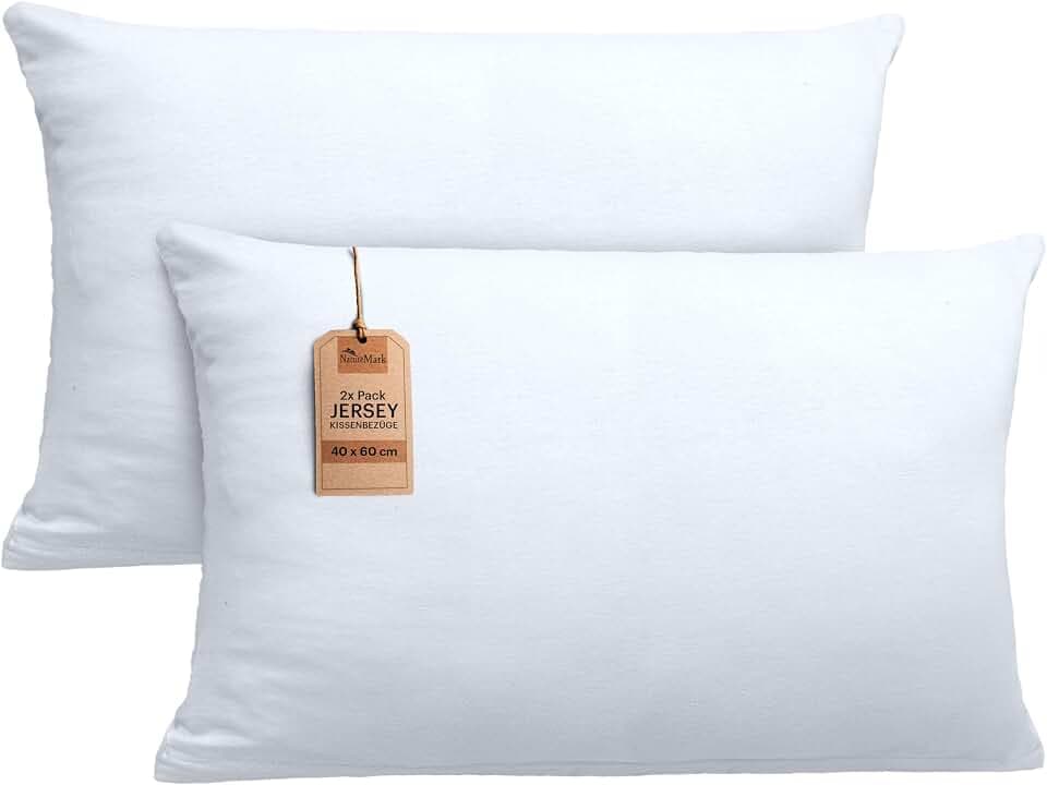 NatureMark 2er Set Jersey Kissenbezüge – Elastisch, weich, atmungsaktiv und hautfreundlich – Waschbare Kissenhülle - 40x60 (ideal für Nackenkissen) – Weiß