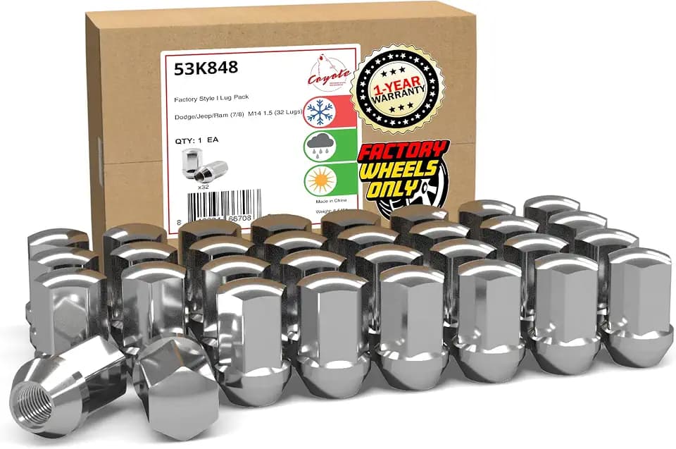 Wheel Accessories Parts 32 Pcs M14x1.5 14x1.5 Thread OEM Style Lug Nuts 1.65" Long Chrome 7/8" 22mm Hex Fits RAM 2500 ｜ 3500 6509422AA ｜ 611-330