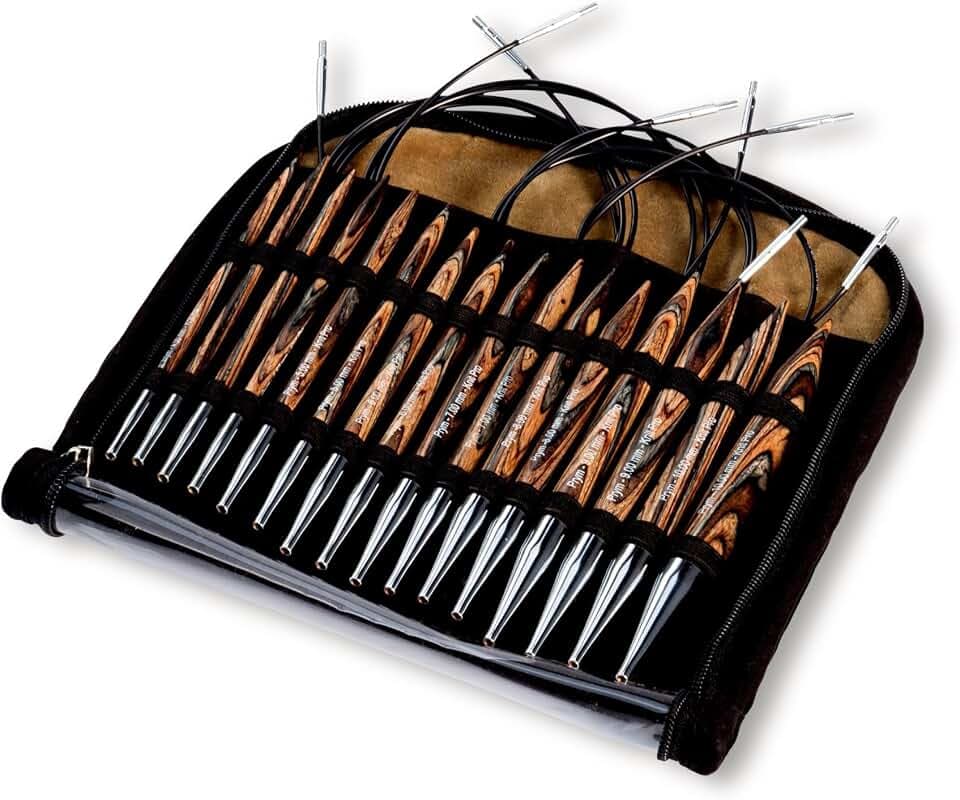 Prym 223800 Rundstricknadel Set 4–10 mm | Austauschbare Nadeln aus Holz mit Seilen | Stricknadel-Set in Etui | 8 Nadelpaare + 4 Seile | Naturfarben | Für Rundstrick & Jackenprojekte