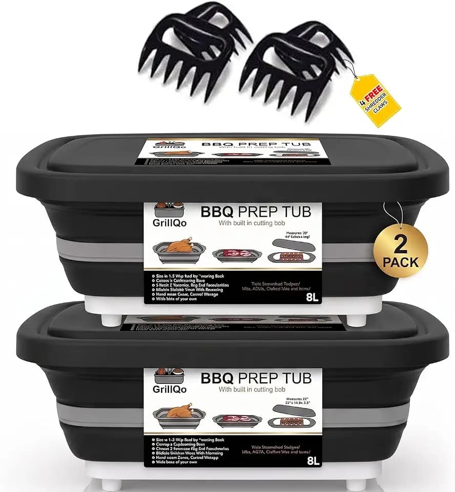 BBQ Prep Tub 2 Pack (8L+8L), Collapsible Meat Prep Tub with Lid, 3-in-1