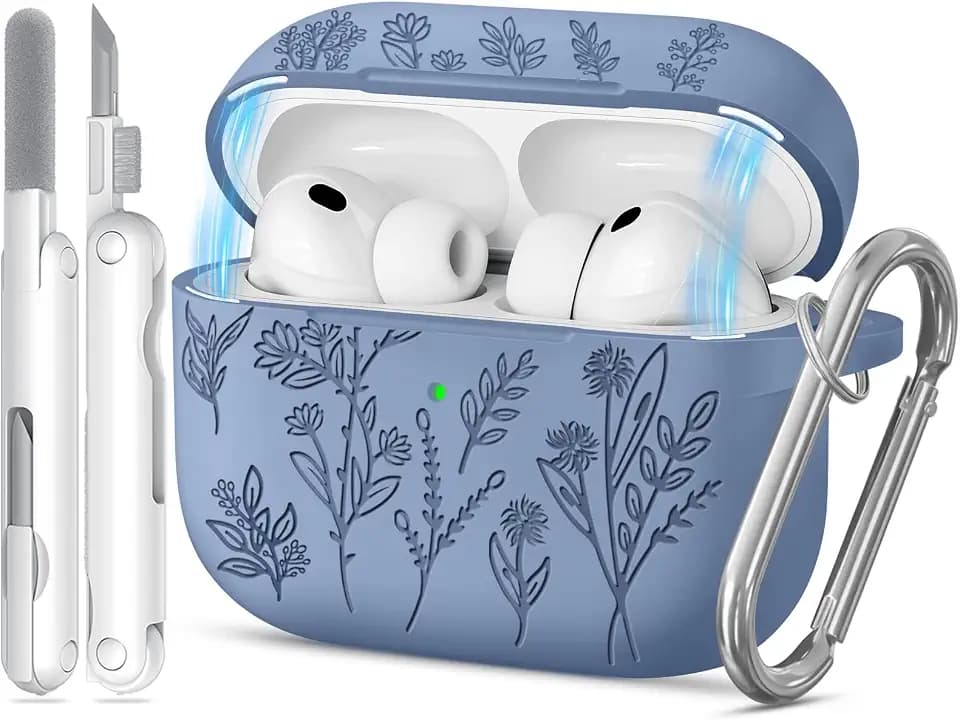 for Airpods Pro 3 Case with Magnetic Lid, Flower Engraved Cases for Apple AirPods Pro 3rd Generation 2025, Soft Silicone Cover for Women Girly with Cleaner & Keychain, Shockproof