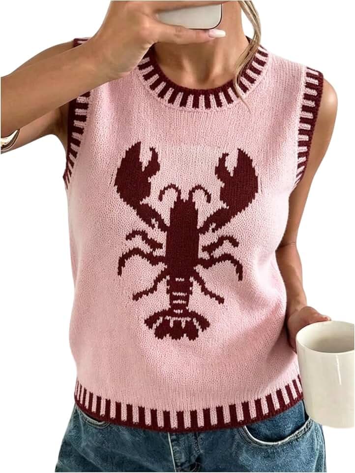 Verdusa Women's Lobster Crochet Tank Tops Sweater Vest Sleeveless Knit Tops