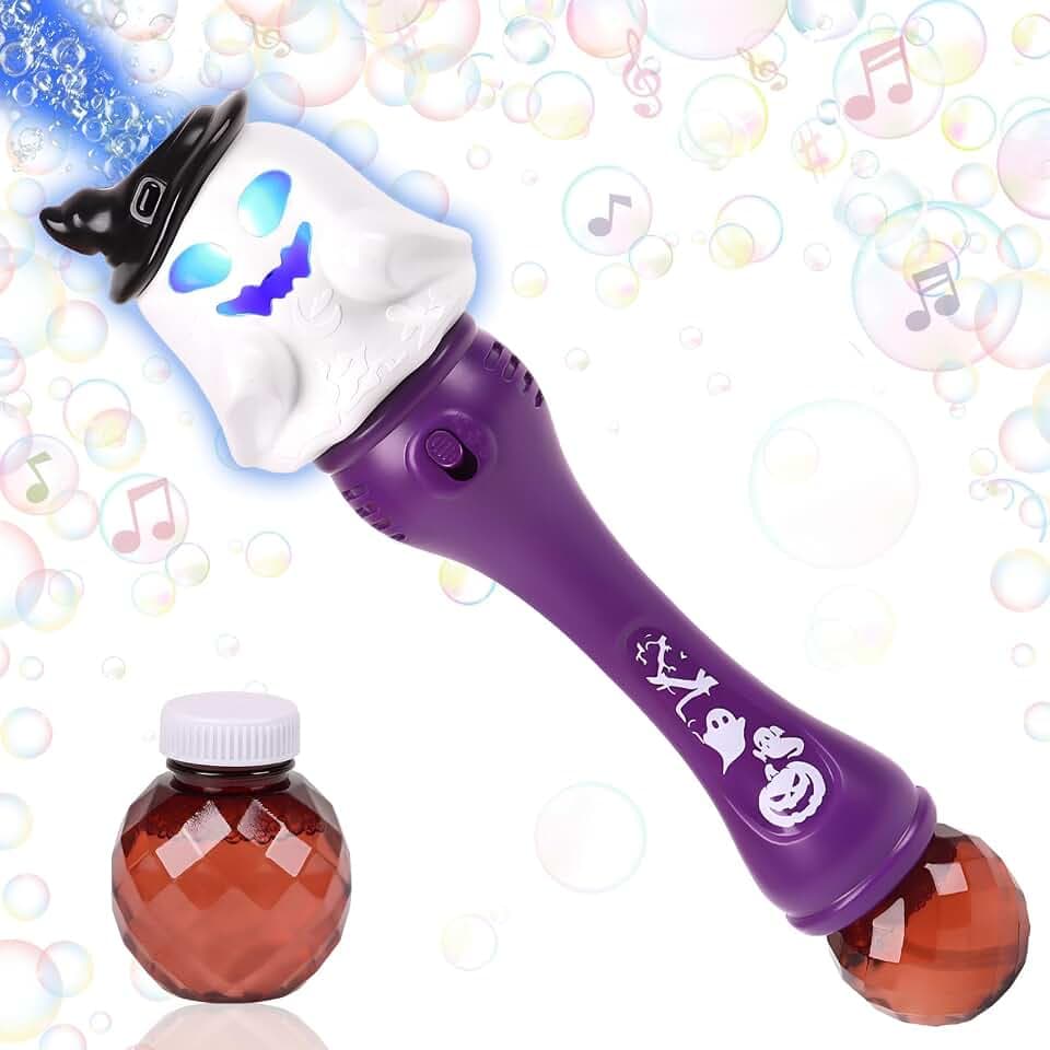 CCINEE Halloween Bubble Wand for Kids, 13 Inch Light Up Ghost Bubble Wand with Music Halloween Toys for Toddlers Gifts Boo Basket Stuffers Trick or Treat Party Favor