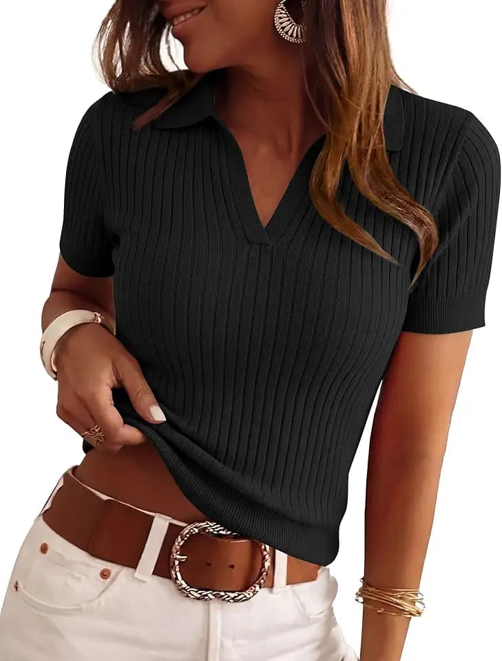 PRETTYGARDEN Women's Short Sleeve Sweater Polo Shirts