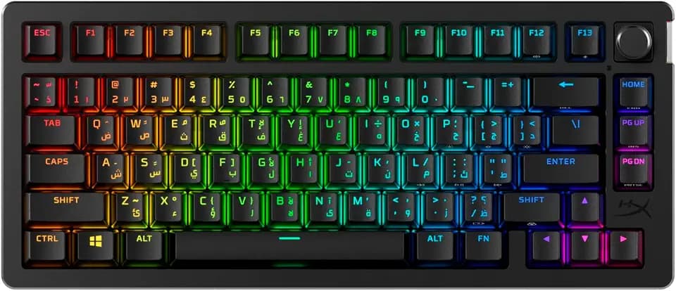 HyperX Alloy Rise 75 Wireless – 75% Hot-Swapable Mechanische Gaming-Tastatur, QWERTY-ES Spanisches Layout, PC, bis zu 80 Stunden Hintergrundbeleuchtung, Dual Wireless 2,4 GHz und Bluetooth, Schwarz