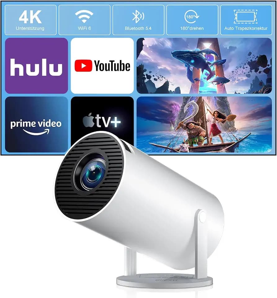 ZDSSY Mini Beamer Klein 4K Unterstützt,Android 14 Projektor,WiFi 6 BT 5.4