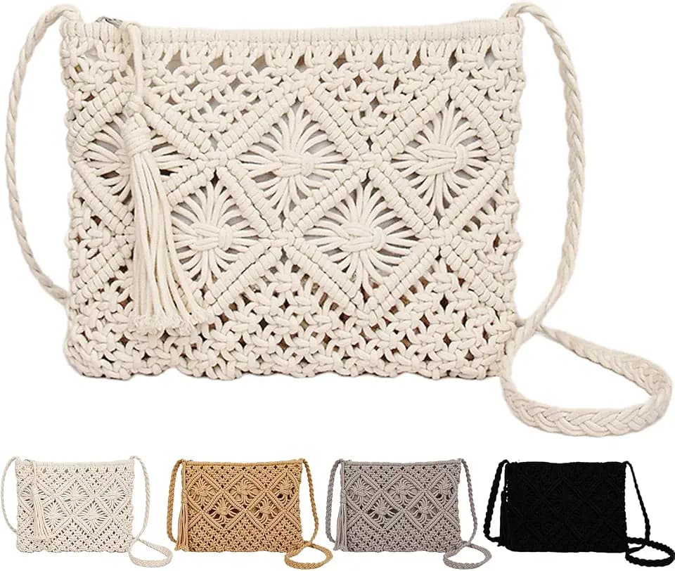 Peicees Crochet Summer Purse for Women Crossbody Woven Bag, Small