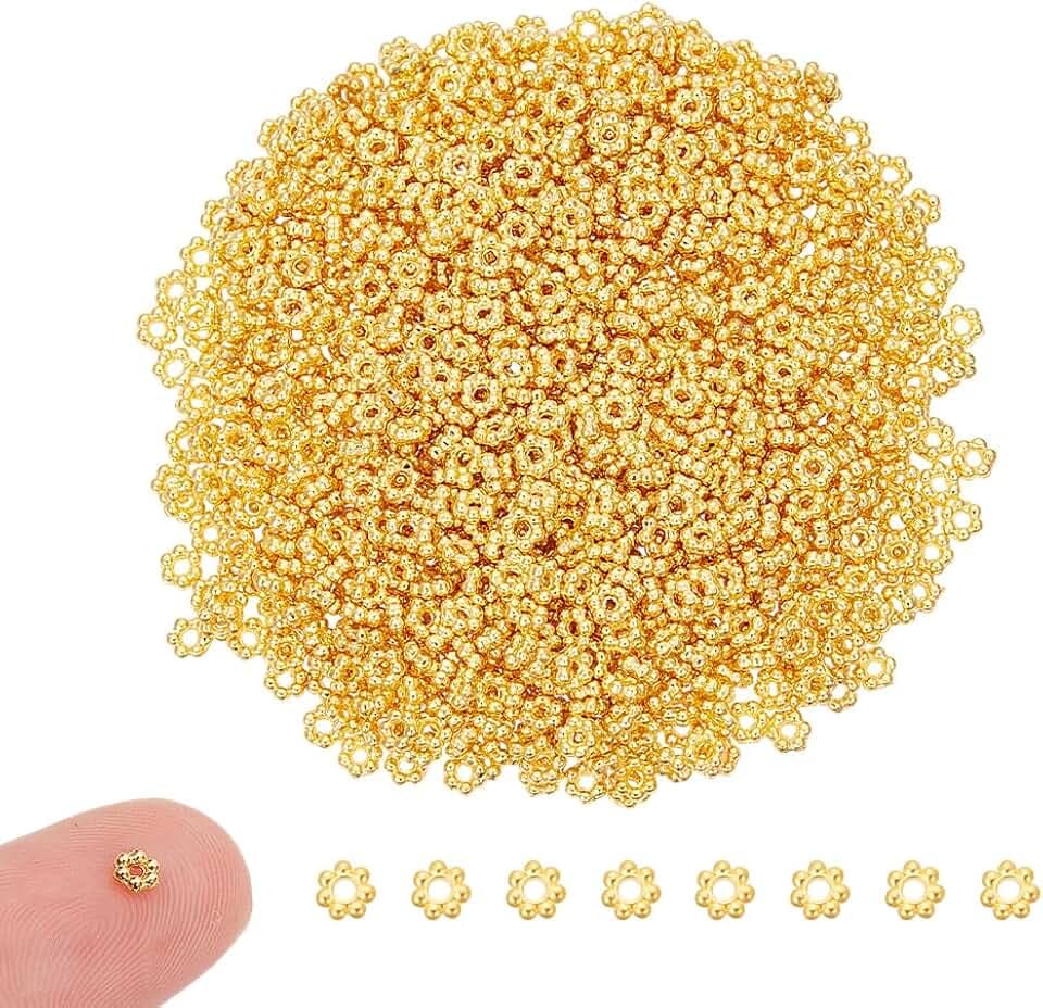 UNICRAFTALE 1000 Stück Abstandsperlen Goldene Blumenperlen 4x1.5mm Metall Verbindungsperlen Lose Perlen Kleine Perlen Für Die Herstellung von DIY Armbändern Und Halsketten Schmuckherstellung 1mm Loch