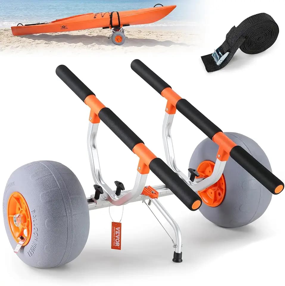 VEVOR Heavy Duty Kayak Cart, 350lbs Load Capacity, Detachable Canoe Trolley with 13'' Beach Wheels, Adjustable Carrier Width & Nonslip Support Foot, for Kayaks Canoes Paddleboards Float Mats Jon Boats
